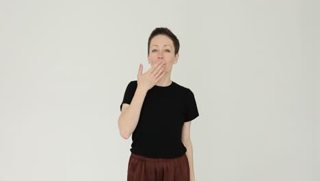 woman expressing various emotions with hand gestures