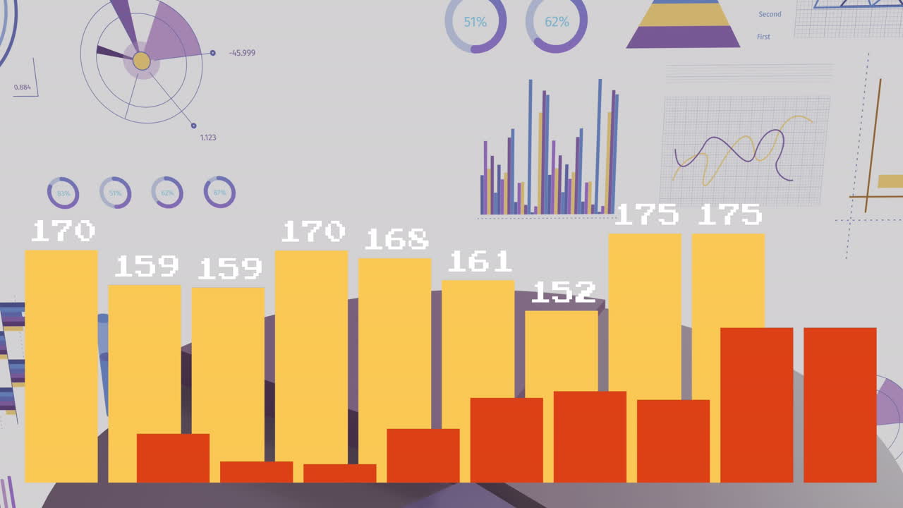 animación del procesamiento de datos financieros y estadísticas en todo el mundo