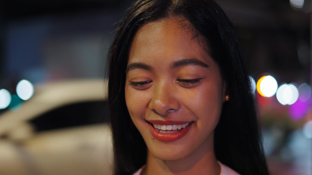 Smiling Asian Woman Portrait at Night