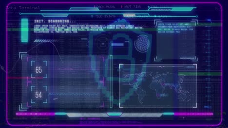 Animación-Del-Icono-De-Candado-Sobre-Procesamiento-De-Datos-Y-Mapa-Mundial-Sobre-Fondo-Negro