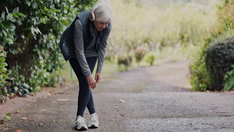 senior woman, fitness and stretching body