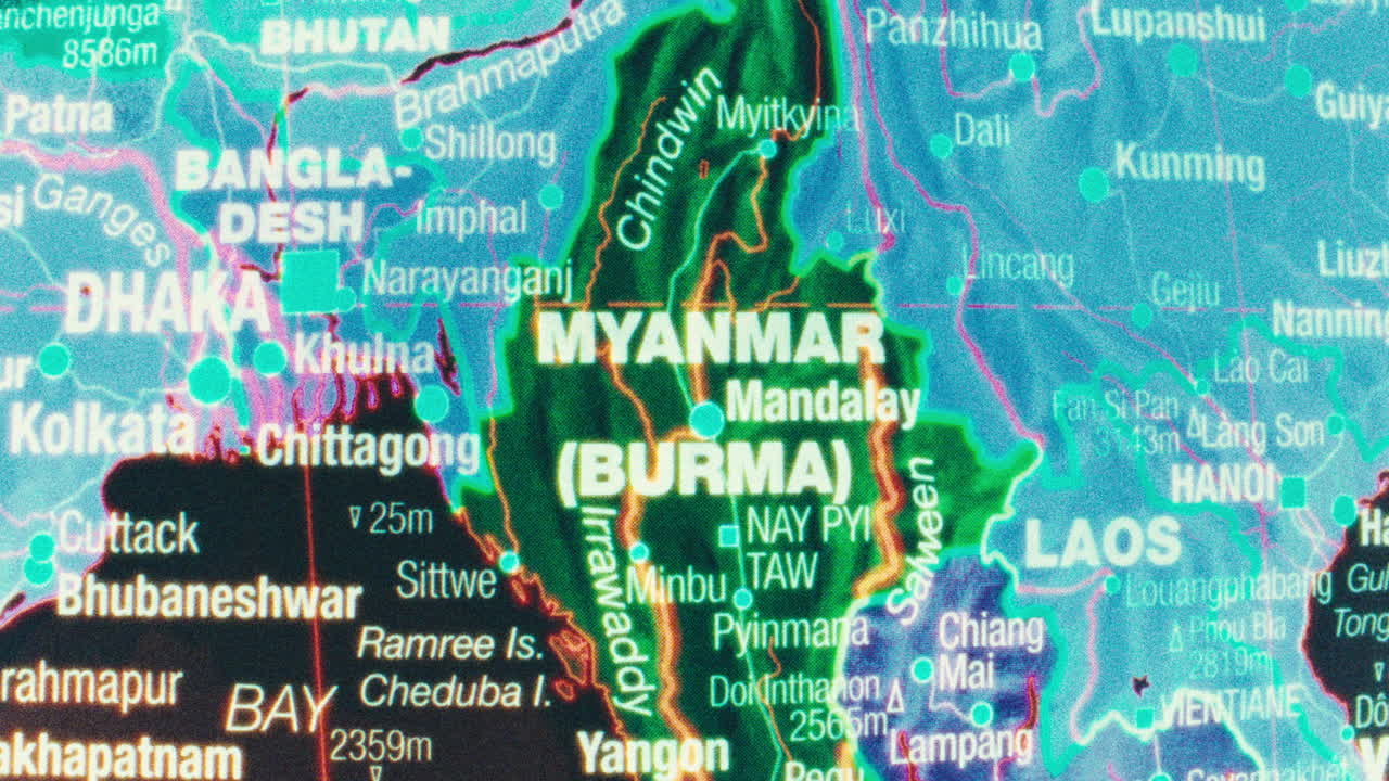 Detailed map highlighting Myanmar (Burma) and surrounding Southeast Asian countries