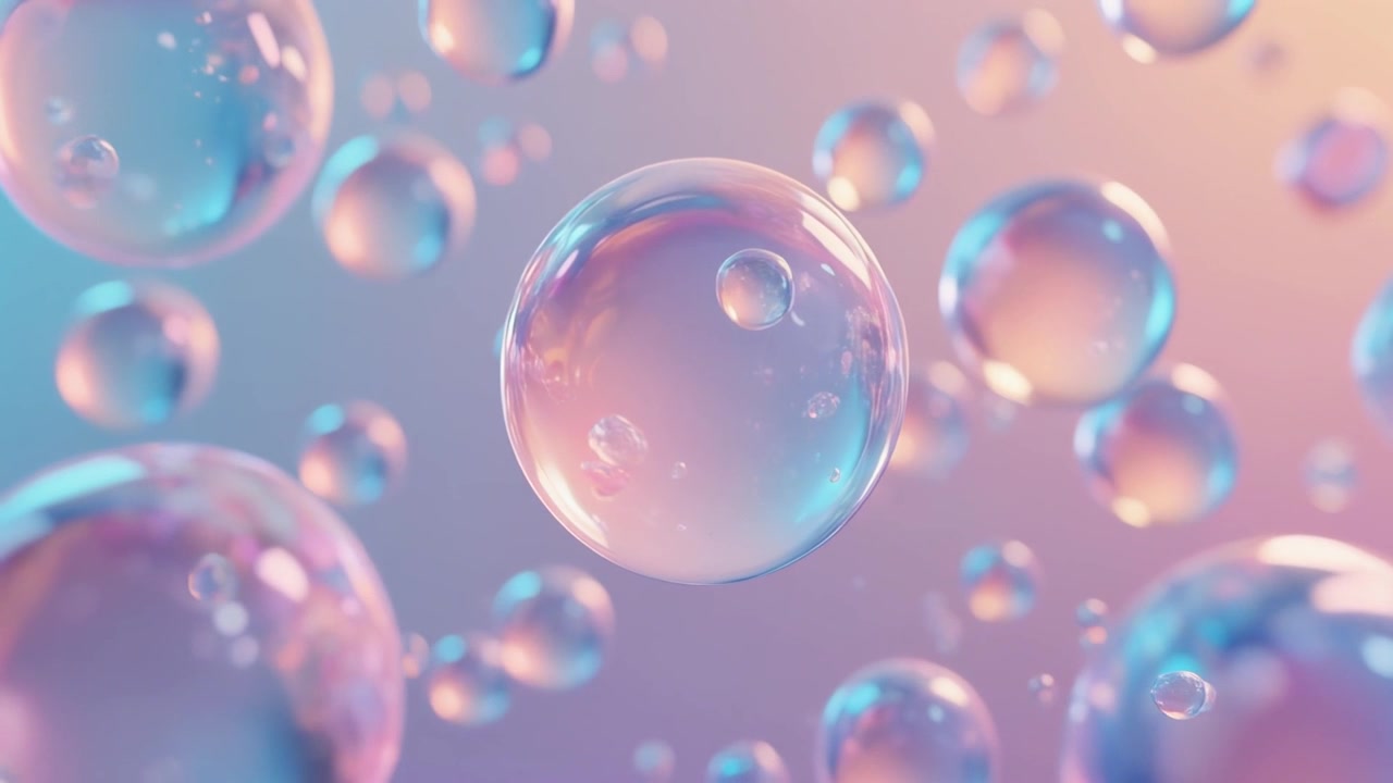 Floating Iridescent Bubbles in Soft Pastel Light