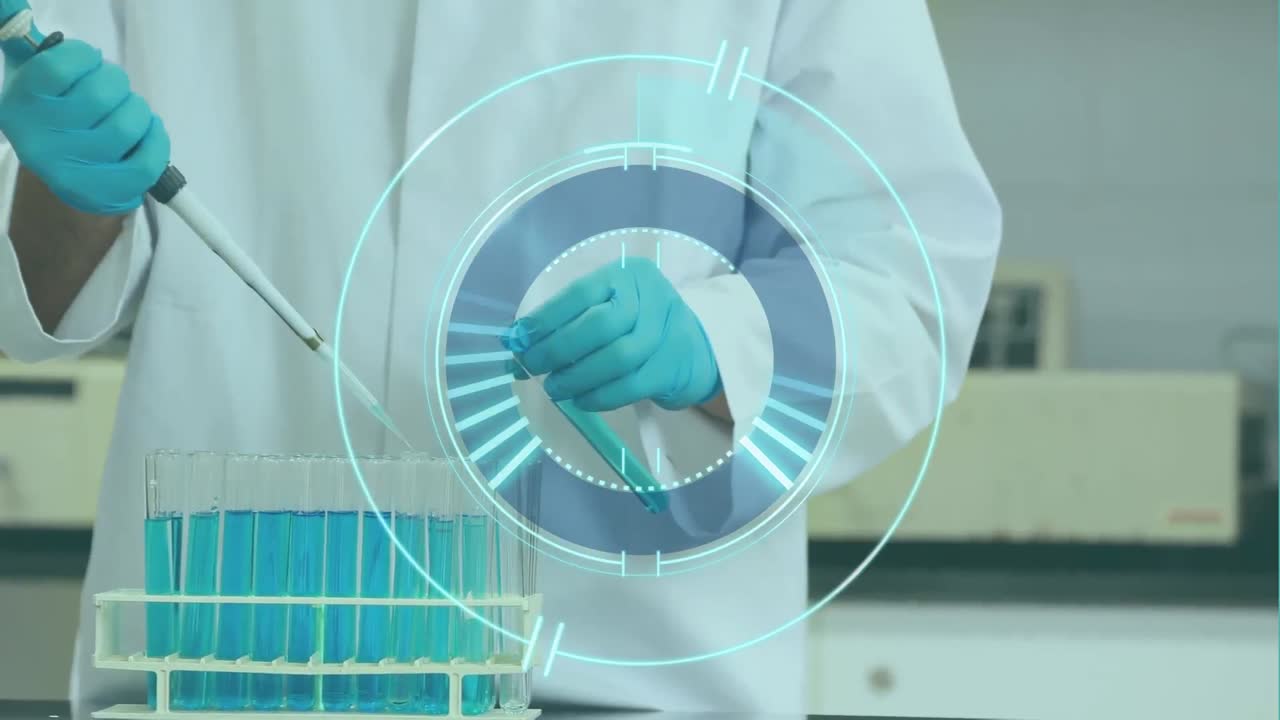 animación de la exploración del alcance sobre el médico caucásico con pipeta