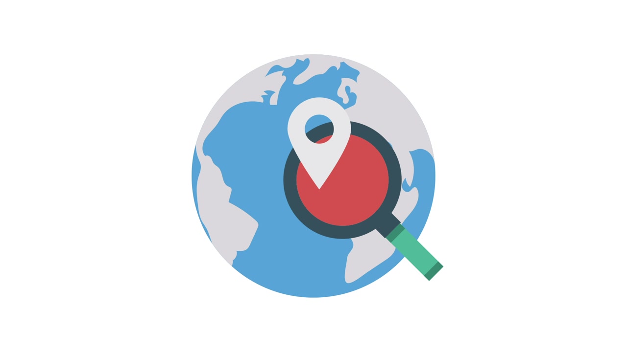 Animated Globe with Magnifying Glass and Location Pin