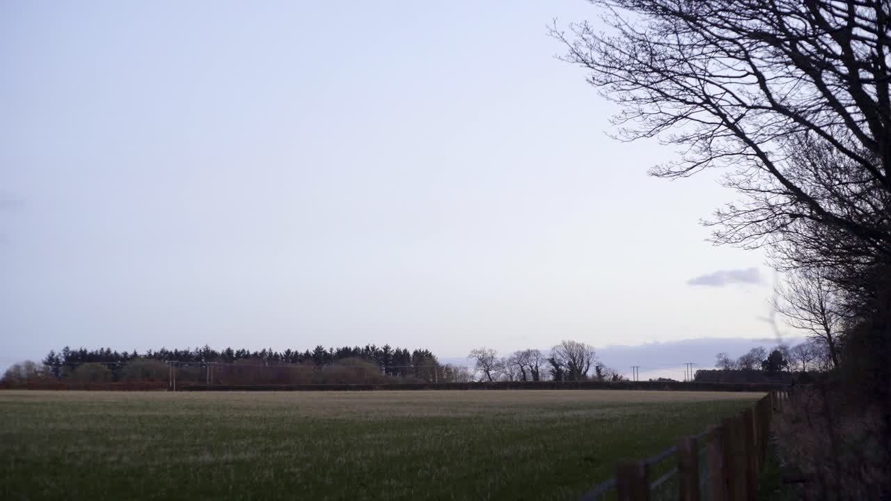 disparo estático de una hora dorada de un campo por la noche al atardecer en una granja con una nube en el marco central
