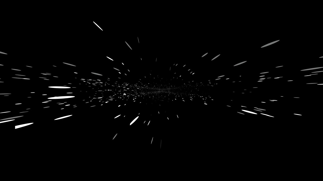 Un fondo de movimiento dinámico de tránsito espacial que muestra partículas de luz blanca lineales estallando hacia afuera para simular una aceleración a hiperespacio de alta velocidad.