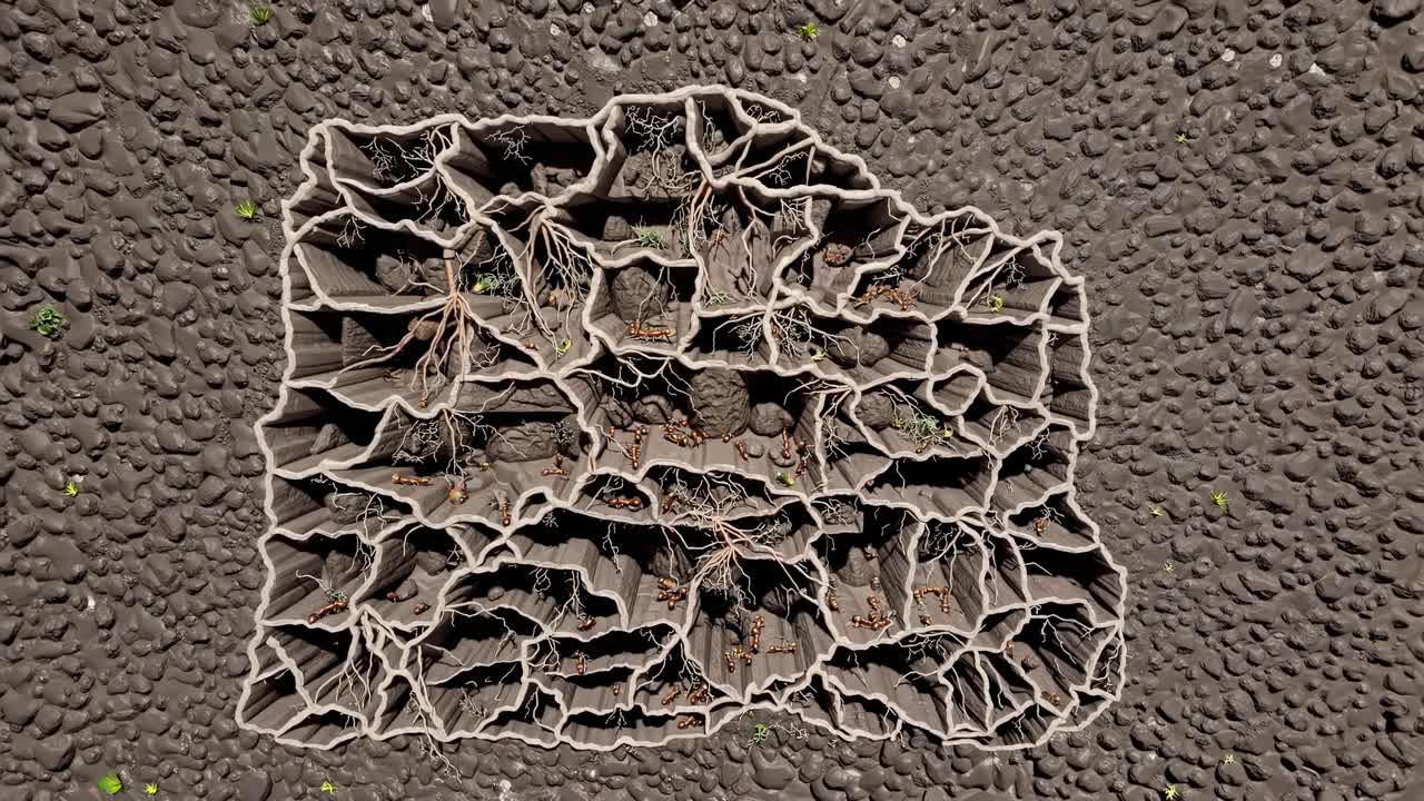 Ant Colony Model with Roots and Plants