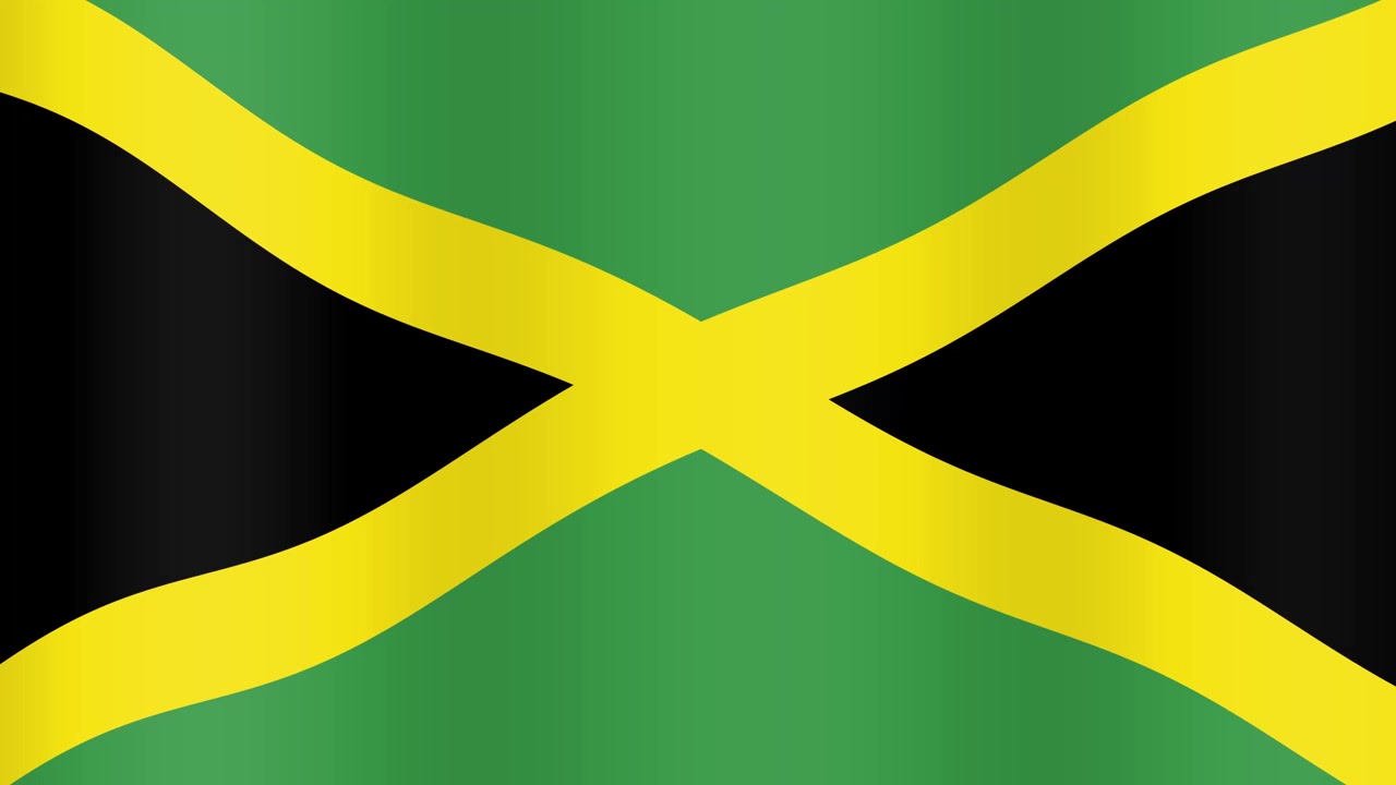Nahtlos loopende Animation der jamaikanischen Flagge, die mit sanfter Beleuchtung und realistischen Stoffwellen weht