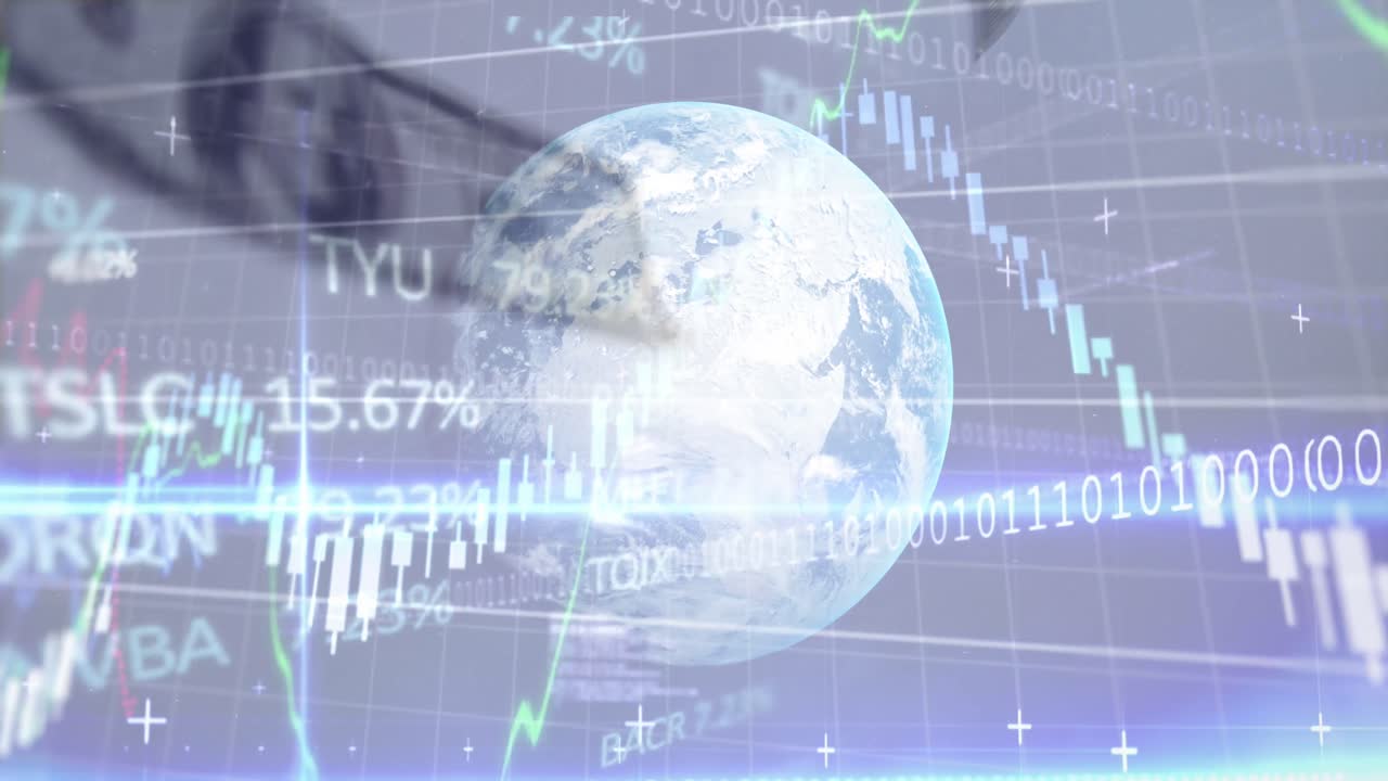 지구와 지폐에 대한 데이터 처리의 애니메이션