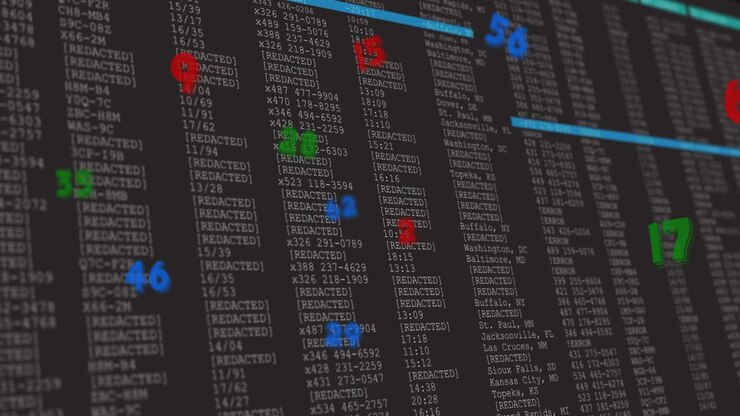 Initial reveal starting colored digits floating, terminal receding, cyan bar sliding marking rows
