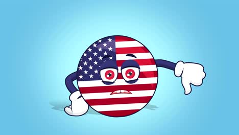 cartoon usa icon flag united states america dislike thumb down with face animation with alpha matte