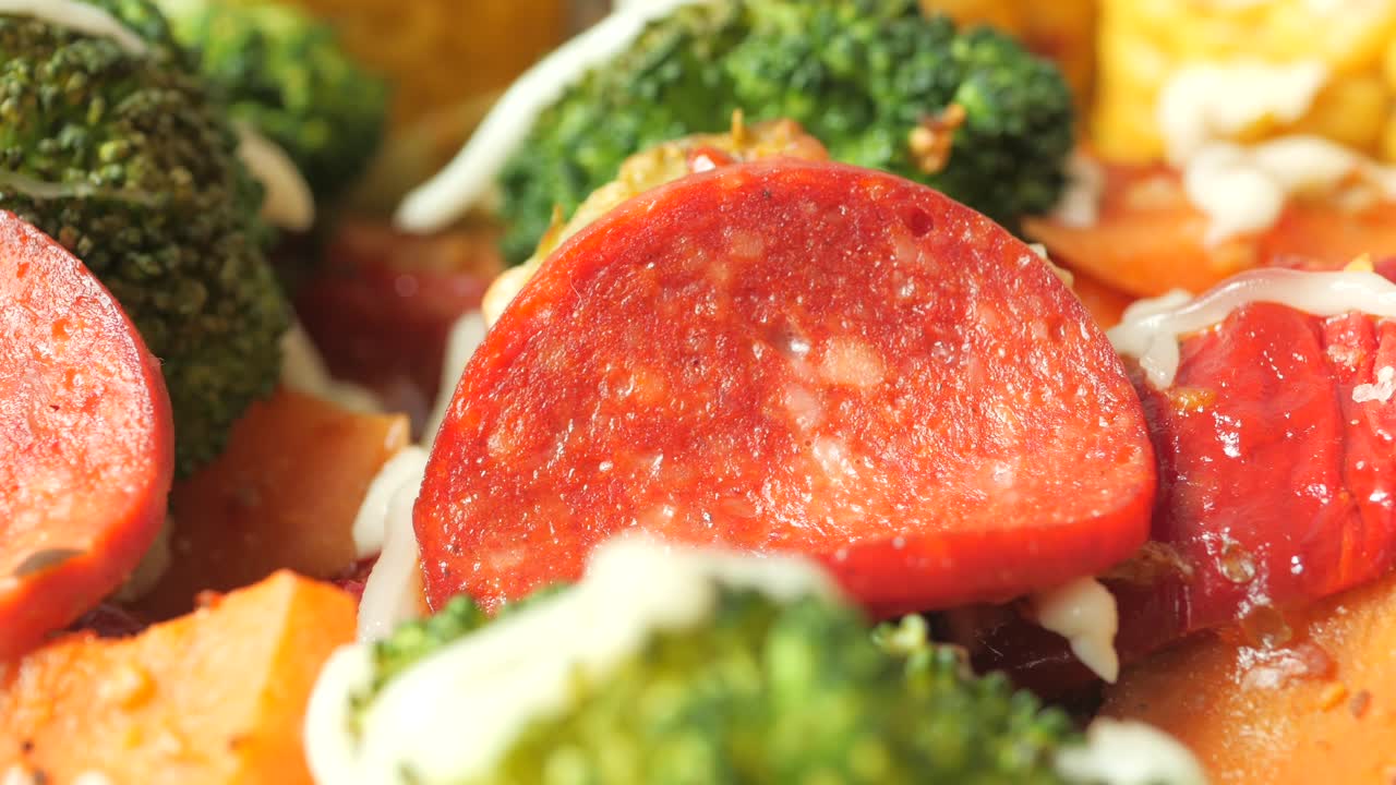 소시지와 치즈와 함께 구운 채소