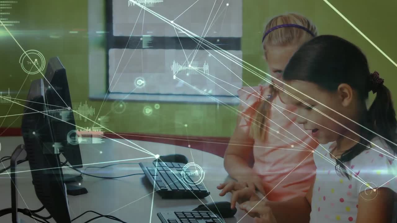 animación de la red de conexiones entre diversos escolares que utilizan computadoras