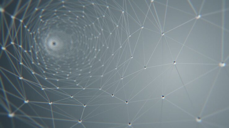 Tunnel wires net nodes. Metal color. Abstract animation for background. 3d animation rendering. UHD 3840x1080. For business presentation.