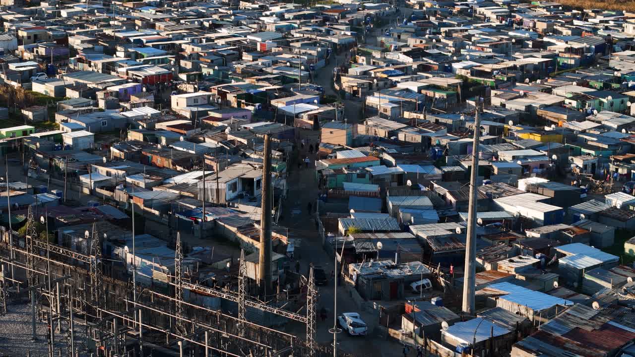 Aerial view of an informal settlement in South Africa showing the crowded living environment in a poverty struck area
