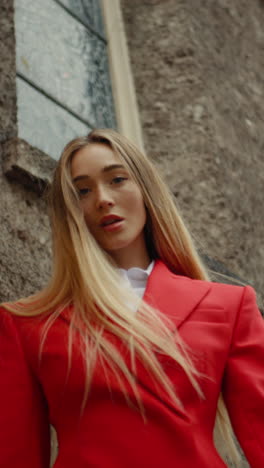 woman in red blazer