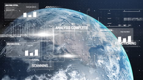 animation of data processing and statistics over globe