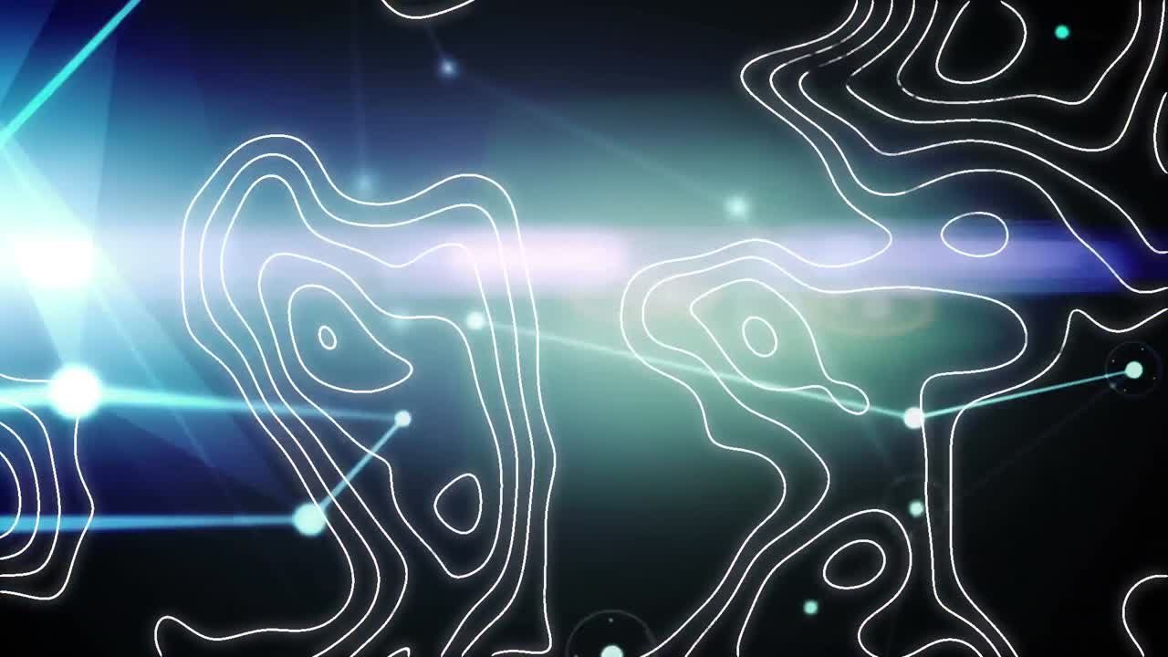 animación digital de la topografía contra una red brillante de conexiones sobre un fondo azul