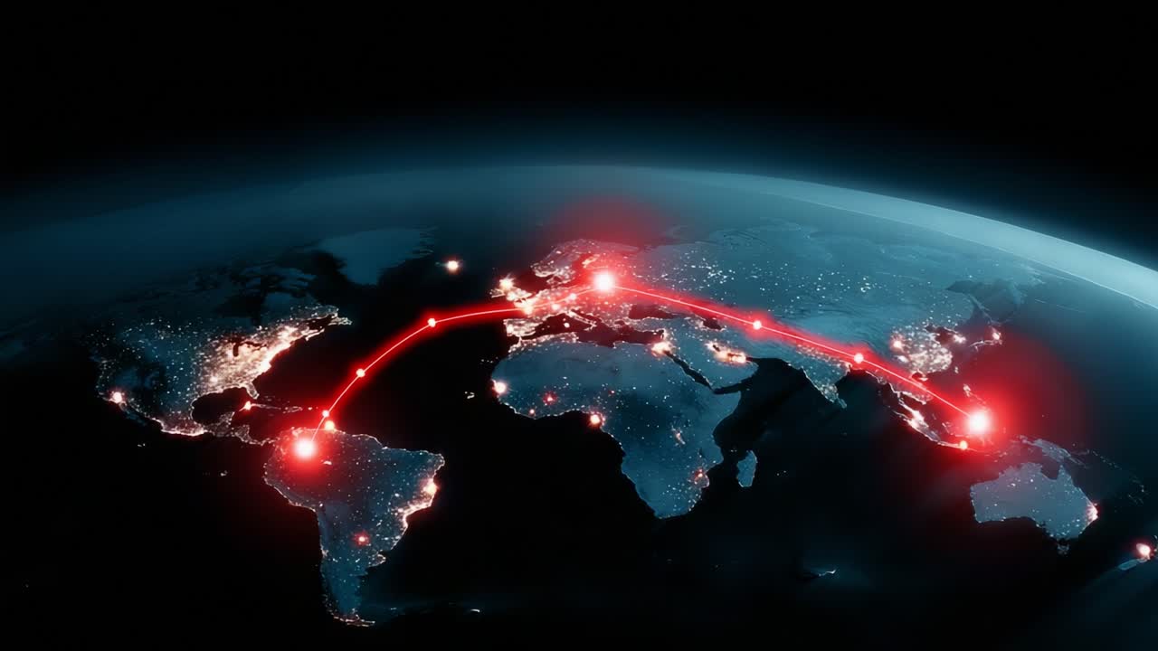 A Stunning Visualization of Global Connectivity Depicting Dynamic Digital Networks Between Continents, Highlighting Advanced Technological Advancements in Communication and Data Exchange Across the Globe