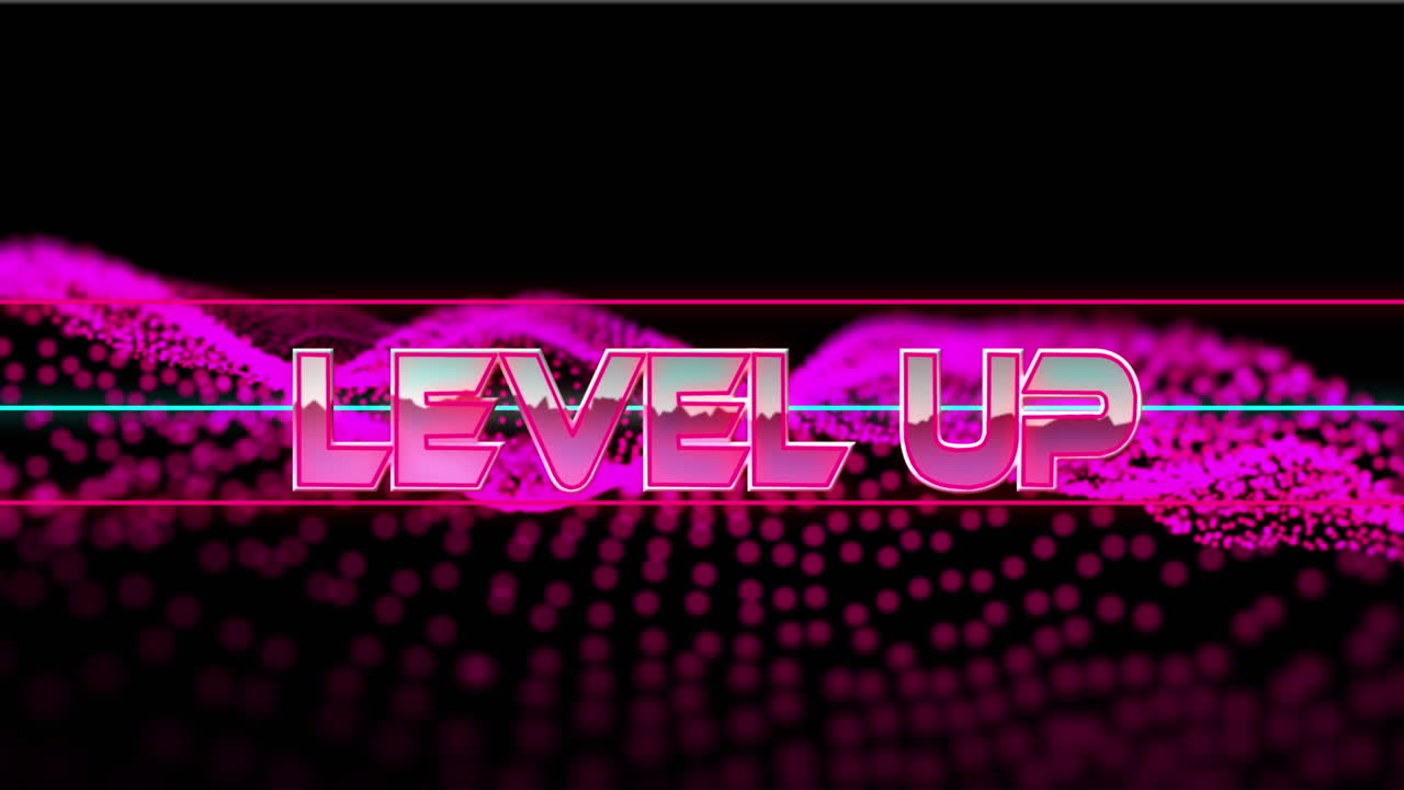 기하학적 움직이는 모양과 파도에 대한 레벨 업의 애니메이션