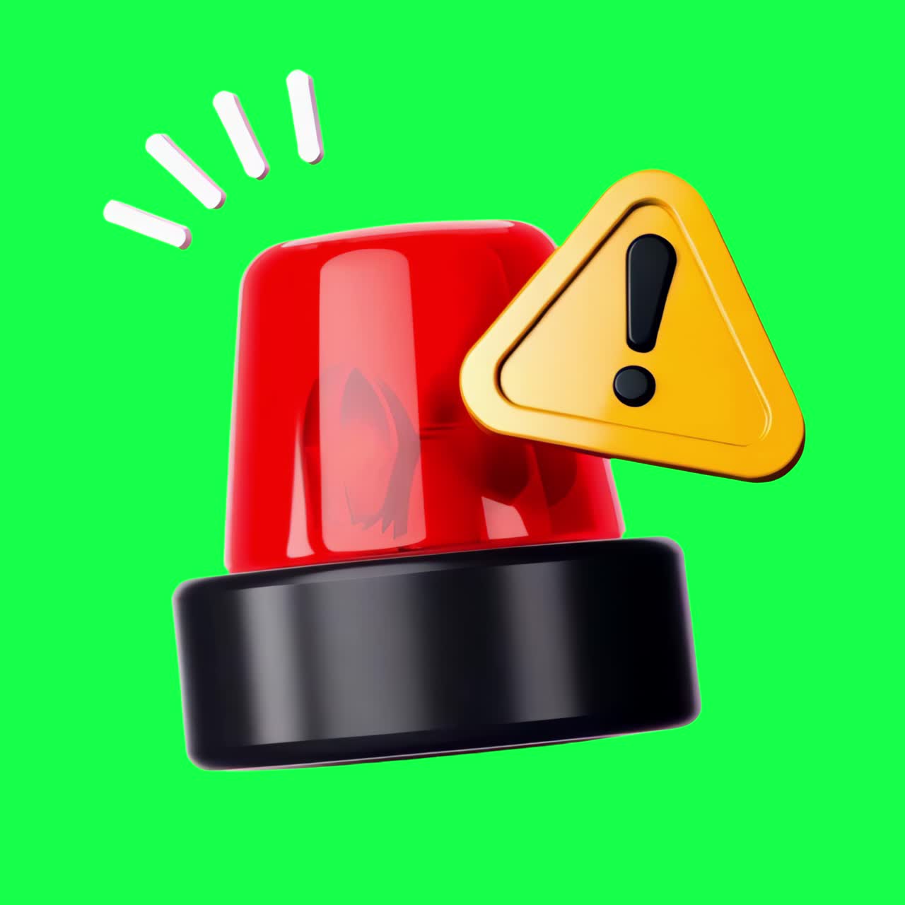Alert warning signal icon animation, transparent 4K video, green screen