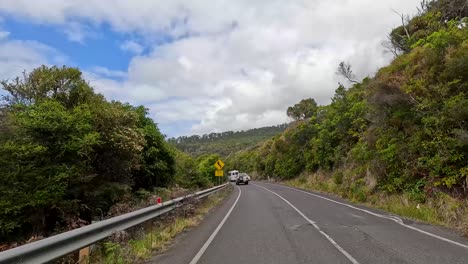 a 14-second video captures a drive through lush greenery and coastal views on the great ocean road, under bright daylight