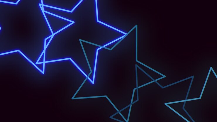 Bright and futuristic diagonal blue neon stars illuminate the night