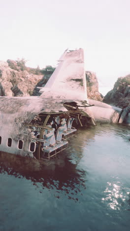 airplane crash wreckage on a beach