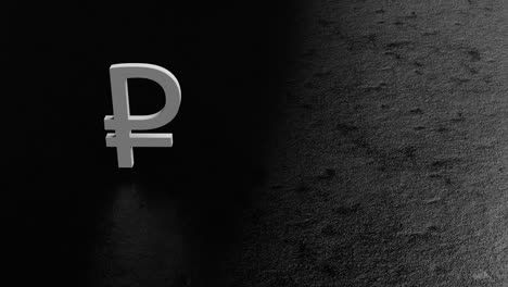 signo de rublo ruso en fondo blanco y negro
