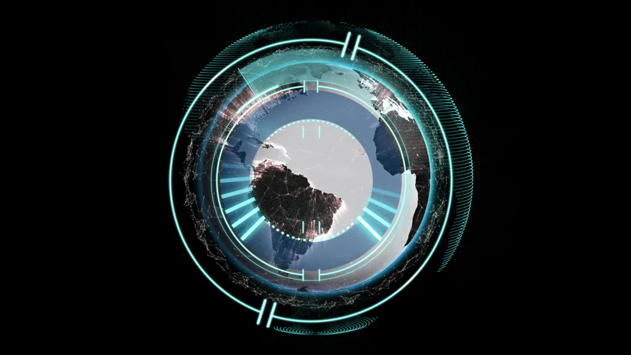 Animation of scope scanning over globe on black background