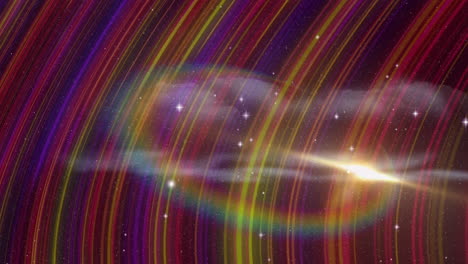 animación de estrellas y nubes sobre el fondo con líneas en movimiento coloridas