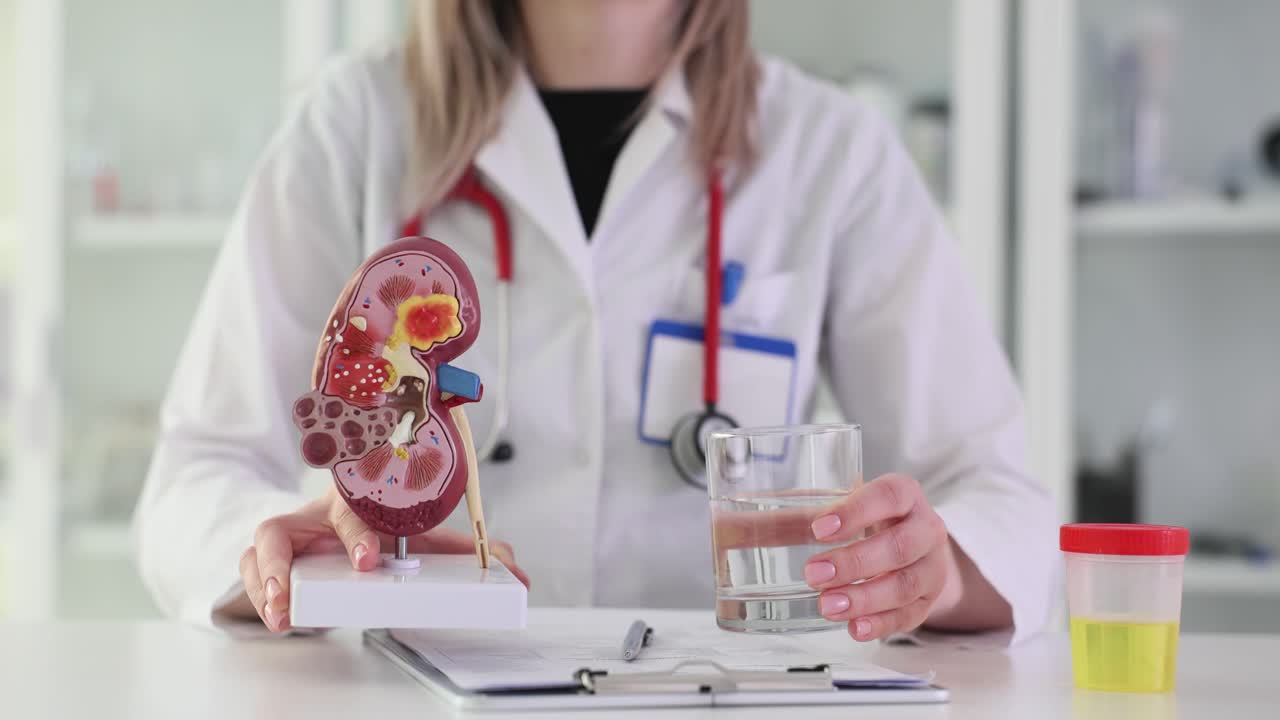 Doctor Holding Kidney Model and Glass of Water