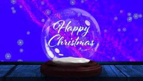 Animation of christmas season&#039;s greetings text in snow globe and shooting star on blue background