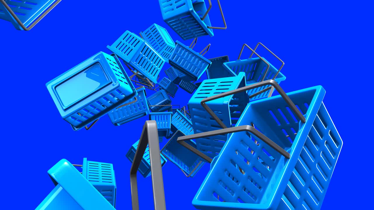 파란색 배경에 파란색 쇼핑 바구니