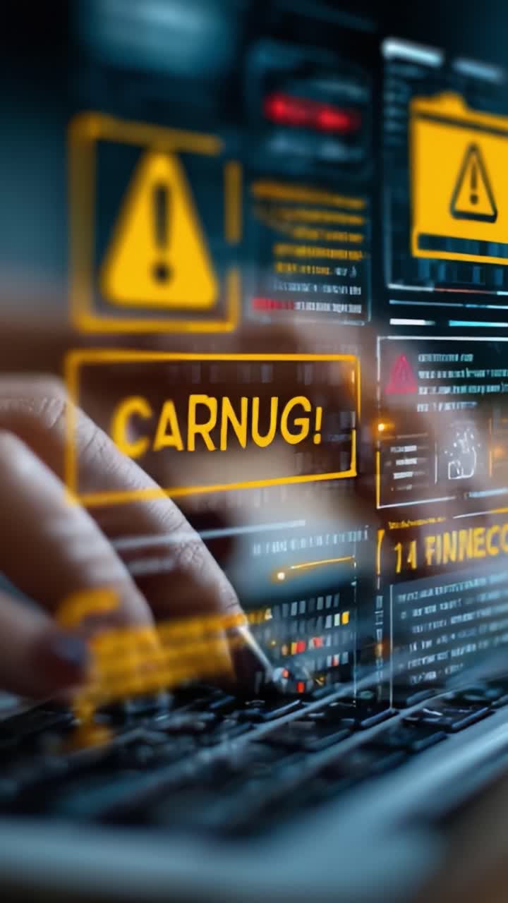 Højteknologisk alarmsystem med advarsler og brugerinteraktion: Intens fokus på notifikationer om digital sikkerhed og aktiv overvågning i en futuristisk brugerflade