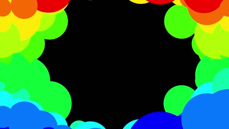 4k fondo abstracto en bucle con hermosas bolas de arco iris como burbujas de pintura o gotas de tinte en agua en estilo plano. 3d con luma mate como canal alfa. estructura circular con espacio de copia 5
