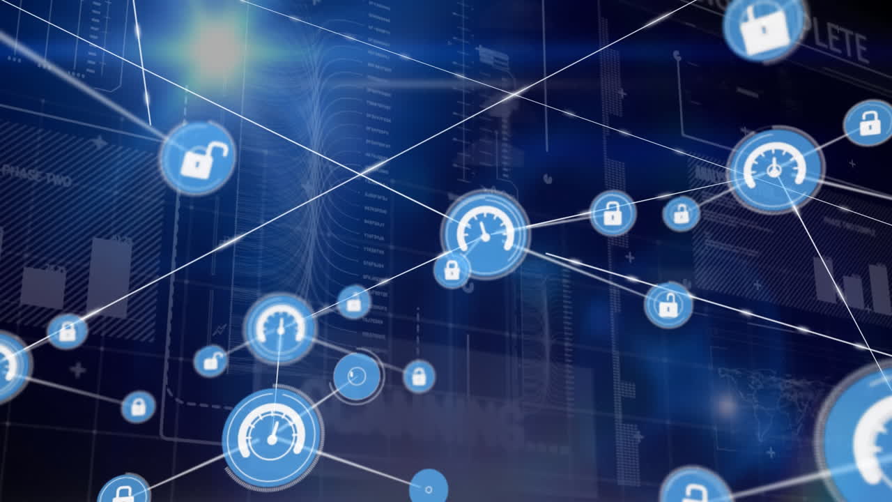 Connectors moving and digital data on blue background