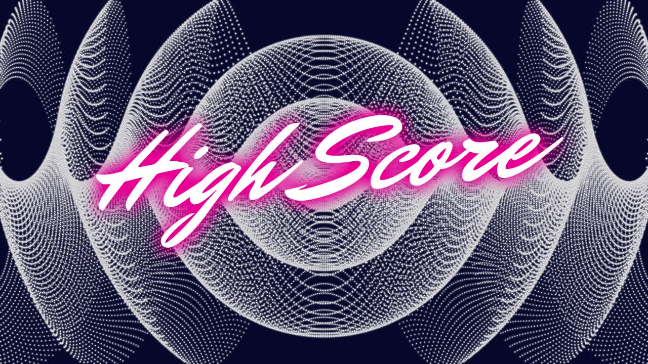 Animation of high score text over geometrical moving shapes
