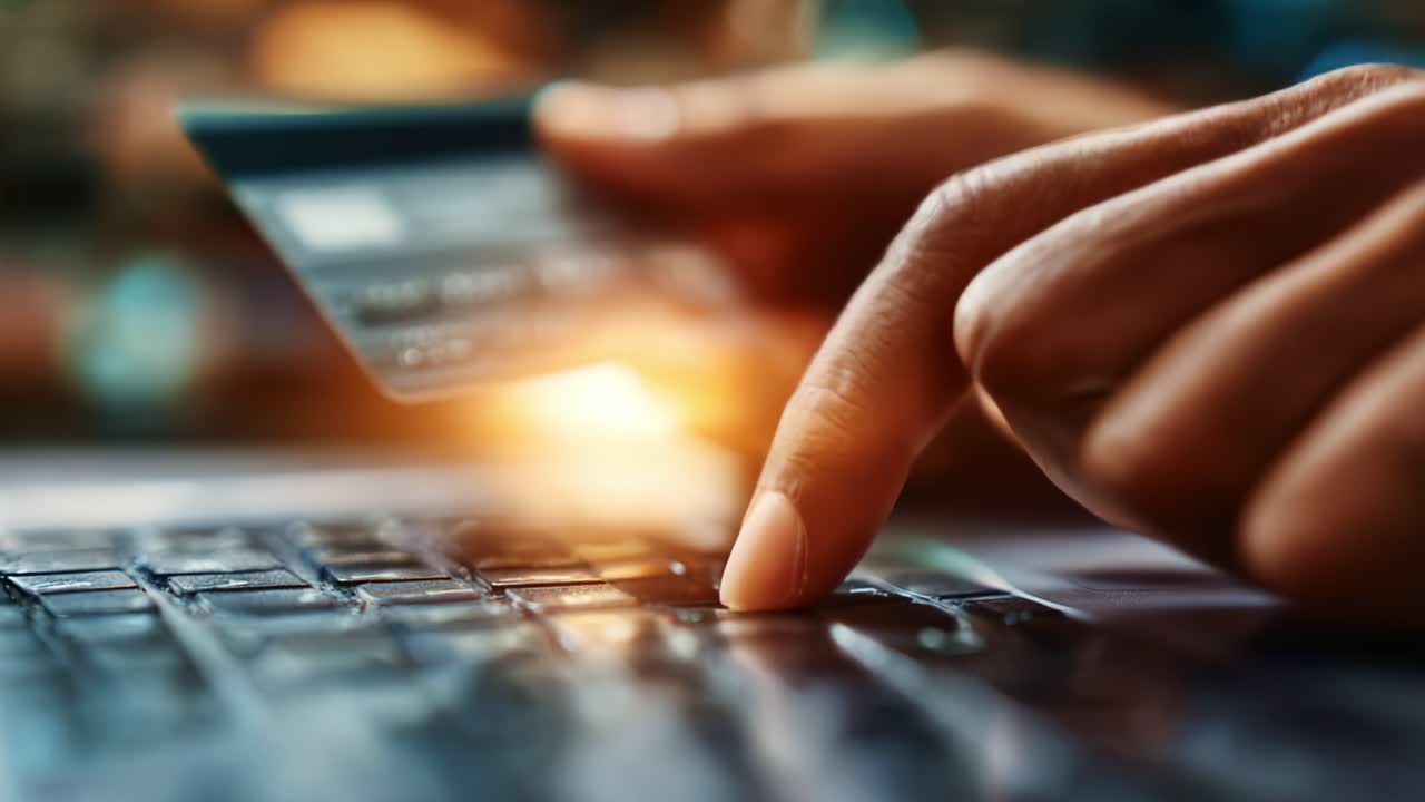 Engaging in Online Transactions: A Close-Up of a Hand Type into a Keyboard While Holding a Credit Card, Showcasing Digital Shopping Behavior and Modern Banking Practices