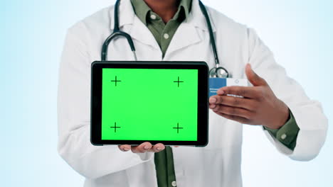 Arzt,-Hände-Oder-Grüner-Bildschirm-Auf-Dem-Tablet