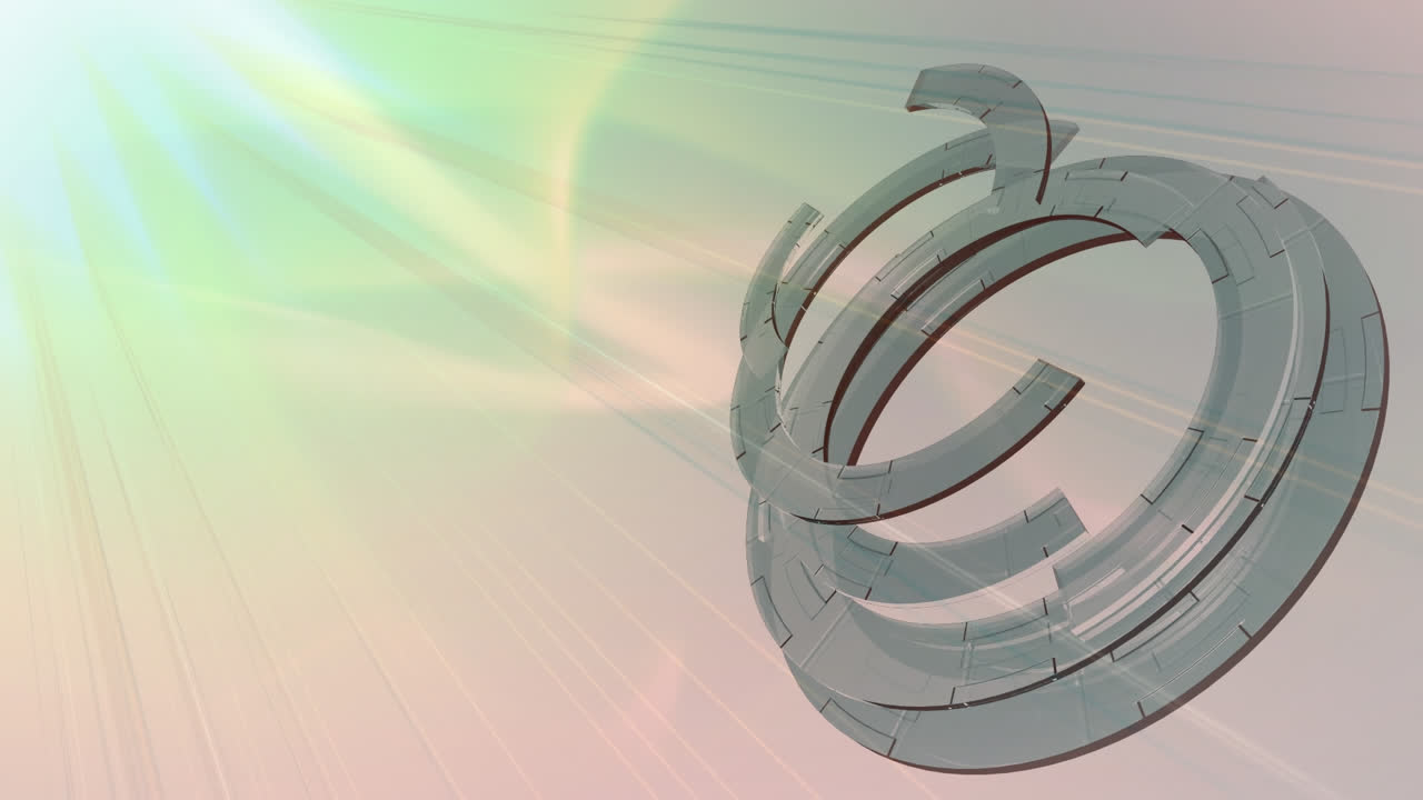 animación de anillos concéntricos que giran sobre haces de luz verde y rosa