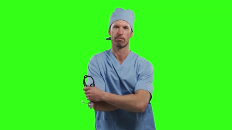 Caucasian-male-doctor-on-green-screen-background