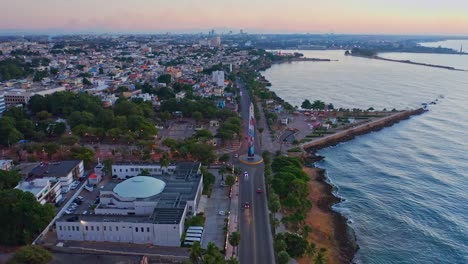 Forward-flight-with-drone-on-the-boardwalk-of-Santo-Domingo-early-in-the-morning