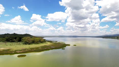 Aerial-drone-shot-of-lake-elementaita-low-flying-level