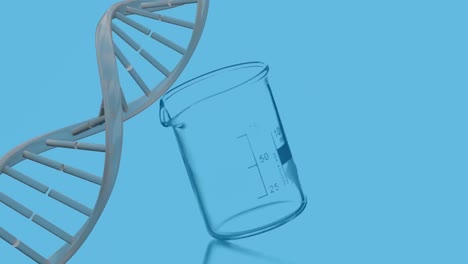 animation of dna strand spinning over laboratory beaker