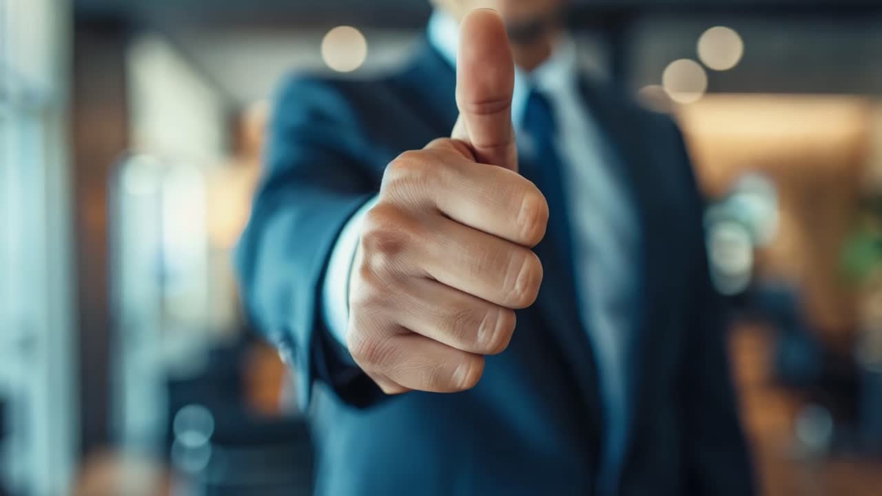 un hombre de negocios levantando el pulgar.