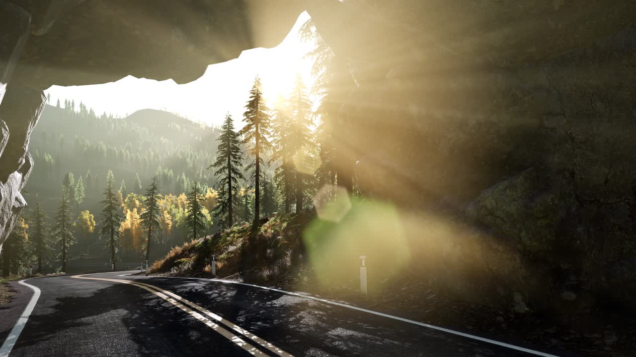 camino rocoso tonel en la montaña al atardecer