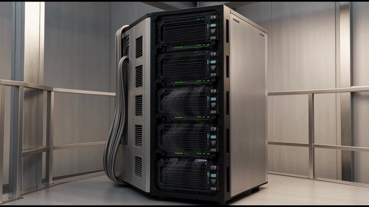 Modern Server Rack in a High-Tech Data Center Facility