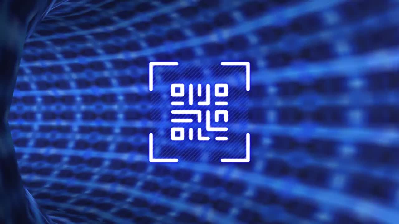 QR code scanner against glowing tunnel